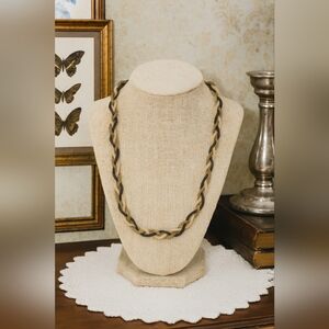 Vintage Twisted Mesh Necklace – Gold & Black Braided Chain, Elegant Retro